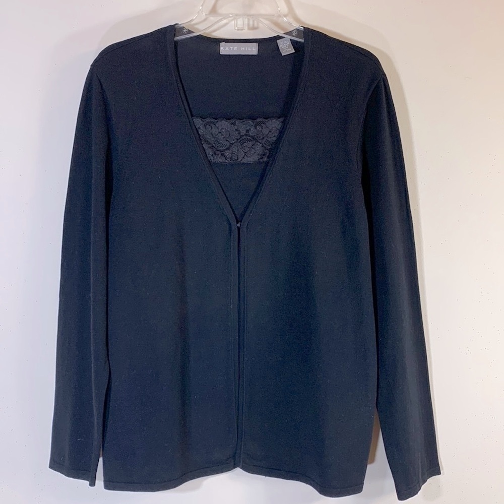 NWOT. Kate Hill Silk Blend Double Front Cardigan Women’s Large.
